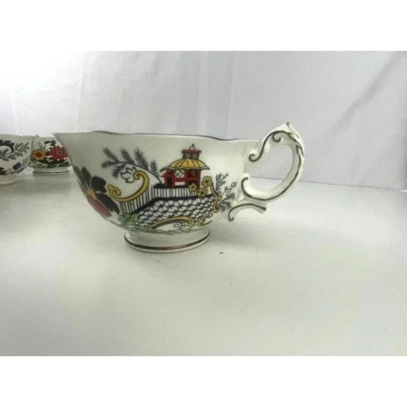VTG Set of 7 Swansea Tea Cups Floral Pattern Bone China Canton Gold Trim - Picture 9 of 14